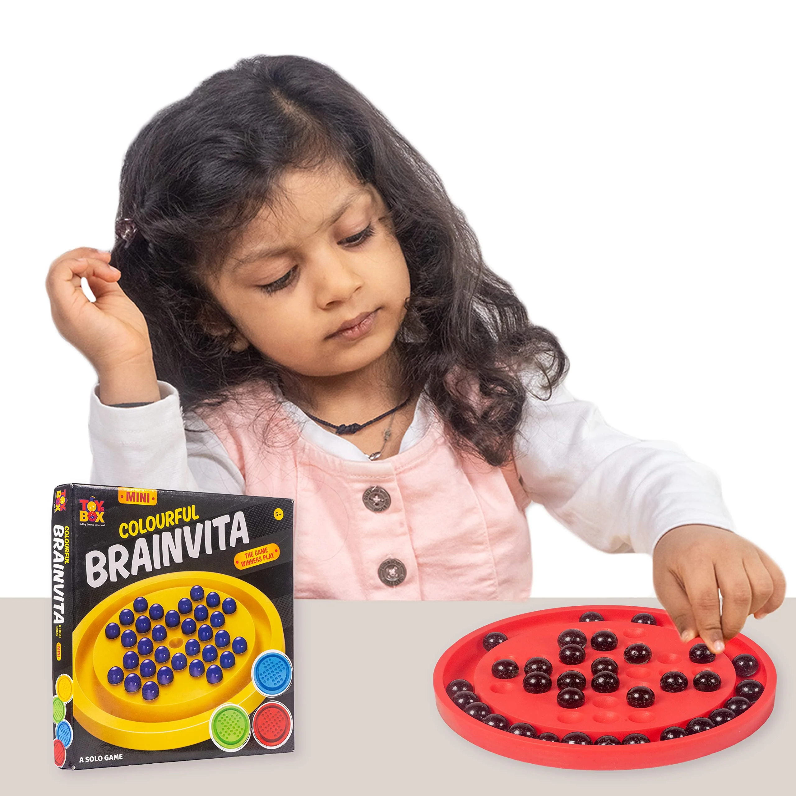 Toysbox Colourful Brainvita Mini Mind Challenging Board Game with 32 Marbles Solitaire - Image 5