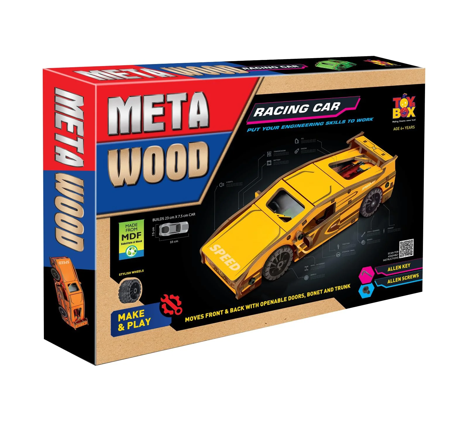 Toysbox Meta Wood Racing Car Make & Play Building Kit, Educational Toy Car Construction Set with Instructions - Image 6