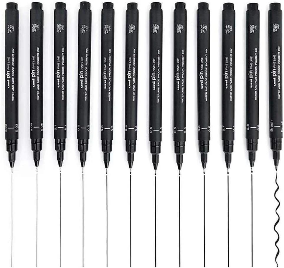 Uniball PIN 200 Fineliner Drawing Pen Set of 12 - 0.03mm to 0.8mm Tips - Image 2