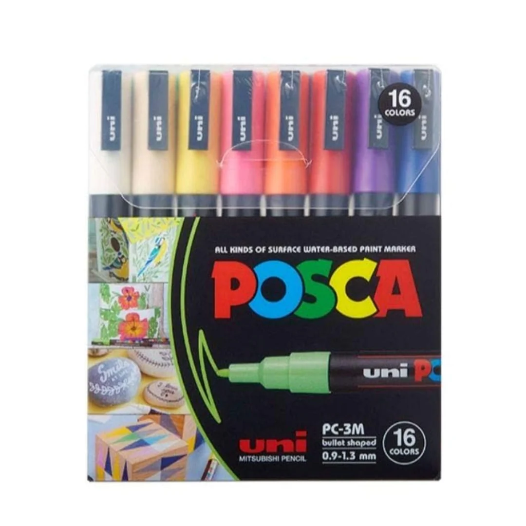 Uniball Posca 3M 0.9-1.3 mm Bullet Shaped Paint Marker Pen | Reversible & Washable Tips | For Rocks Painting, Fabric, Wood, Canvas, Ceramic, Scrapbooking, DIY Crafts | 16 Shades, Pack of 16 - Image 2