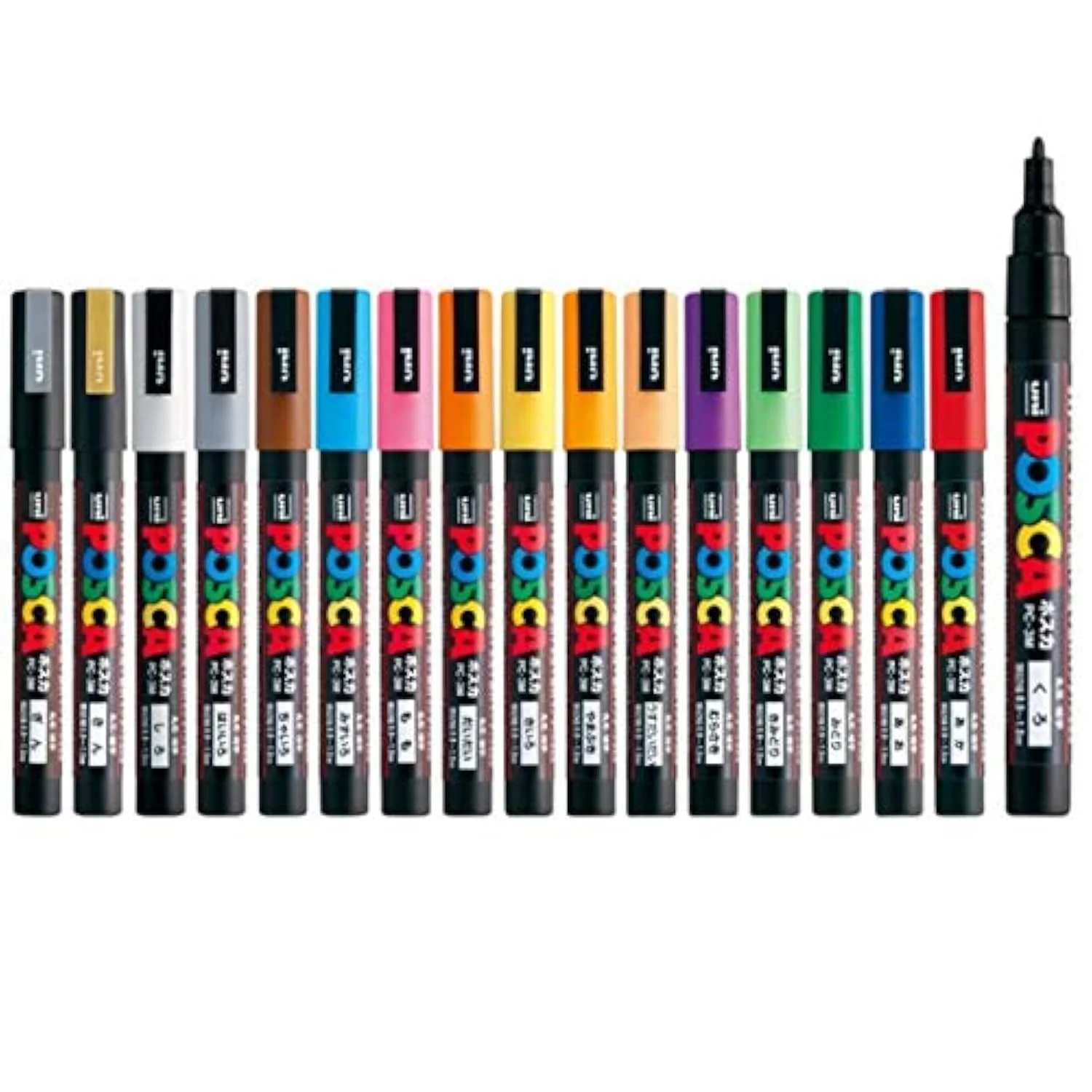 Uniball Posca 3M 0.9-1.3 mm Bullet Shaped Paint Marker Pen | Reversible & Washable Tips | For Rocks Painting, Fabric, Wood, Canvas, Ceramic, Scrapbooking, DIY Crafts | 16 Shades, Pack of 16 - Image 3