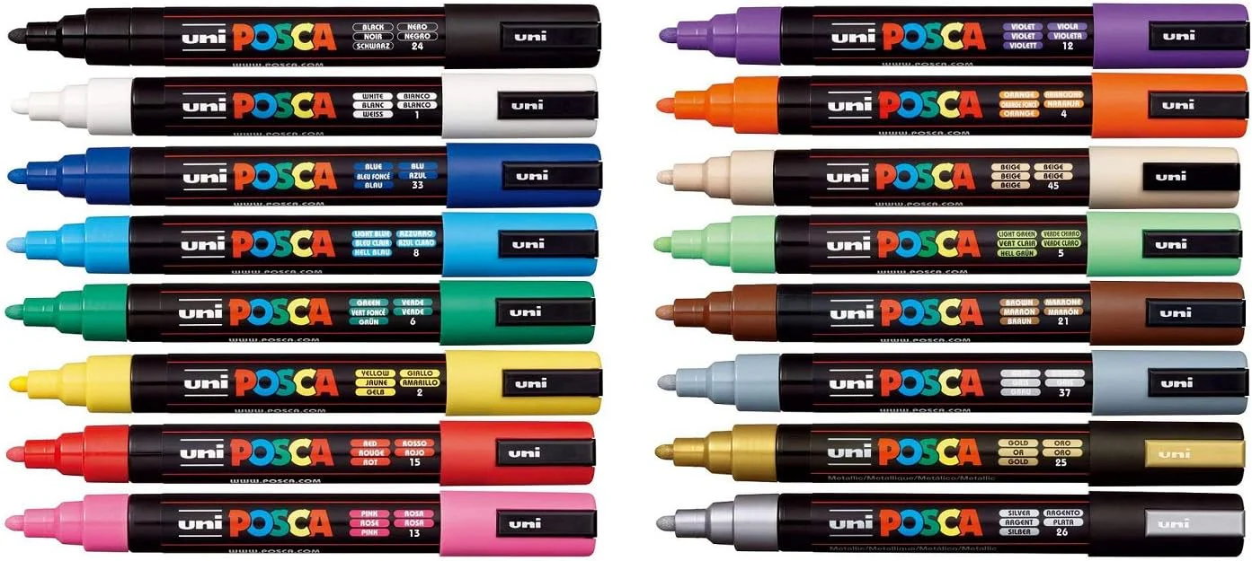 Uniball Posca 5M 1.8-2.5 mm Bullet Shaped Paint Marker Pen | Reversible & Washable Tips | For Rocks Painting, Fabric, Wood, Canvas, Ceramic, Scrapbooking, DIY Crafts | 16 Shades, Pack of 16 - Image 2