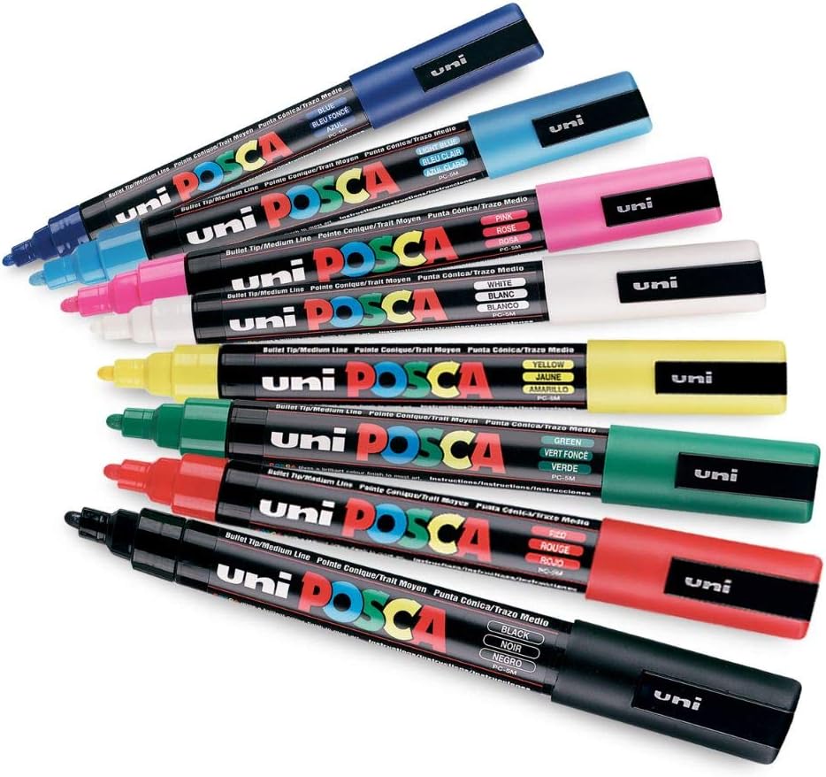 Uniball Posca 5M 1.8-2.5 mm Bullet Shaped Paint Marker Pen | Reversible & Washable Tips | For Rocks Painting, Fabric, Wood, Canvas, Ceramic, Scrapbooking, DIY Crafts | 16 Shades, Pack of 16 - Image 4