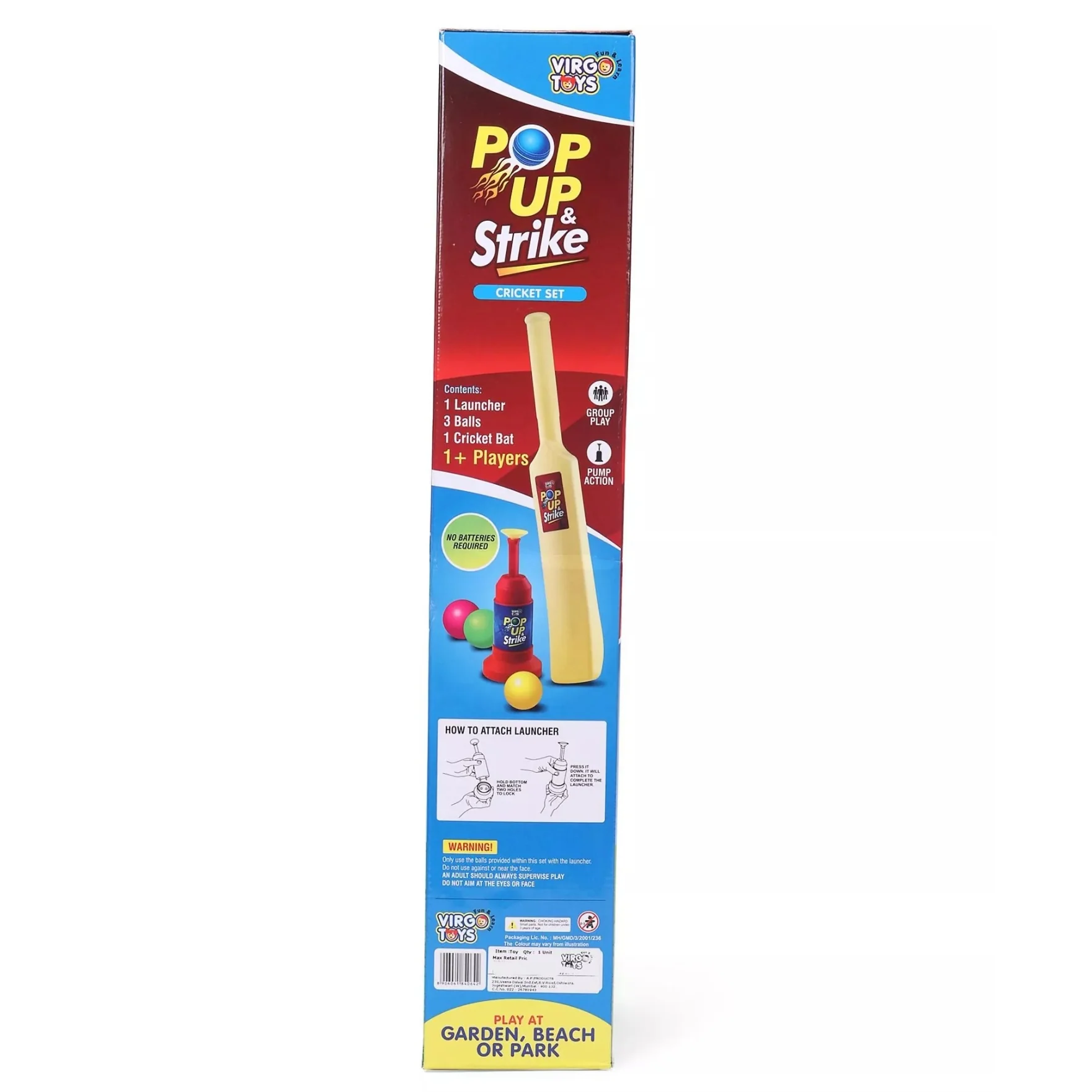 Virgo Toys Plastic Pop up and Strike Cricket Set - Multicolour - Image 2