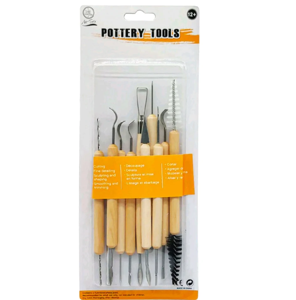 Wooden Handle DIY Sculpting Knife Clay Pottery Carving Tool Set for Modeling Tools & Wooden Sculpture Knife 11 Pc's - Image 9