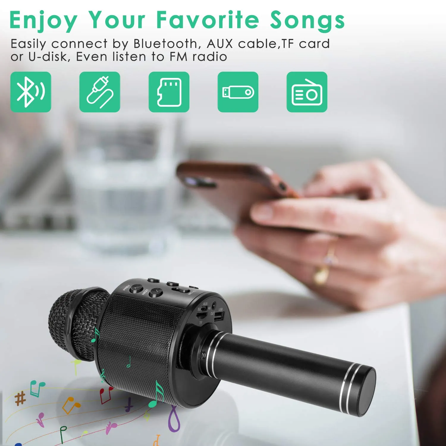 WS-858 Singing Mic Multi-function Bluetooth Karaoke Mic with Microphone Speaker Recording - Image 3