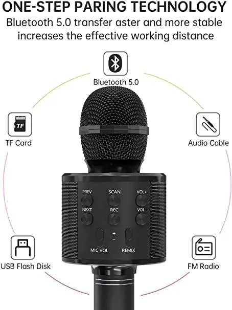 WS-858 Singing Mic Multi-function Bluetooth Karaoke Mic with Microphone Speaker Recording - Image 5