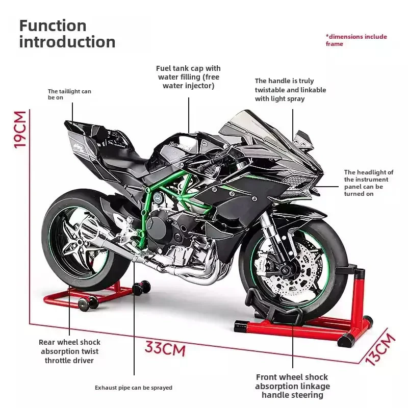 XLG 1/6 Scale Kawasaki Ninja H2R Diecast Motorcycle Model with Display Stand Premium Collector's Die Cast Bike - Image 4