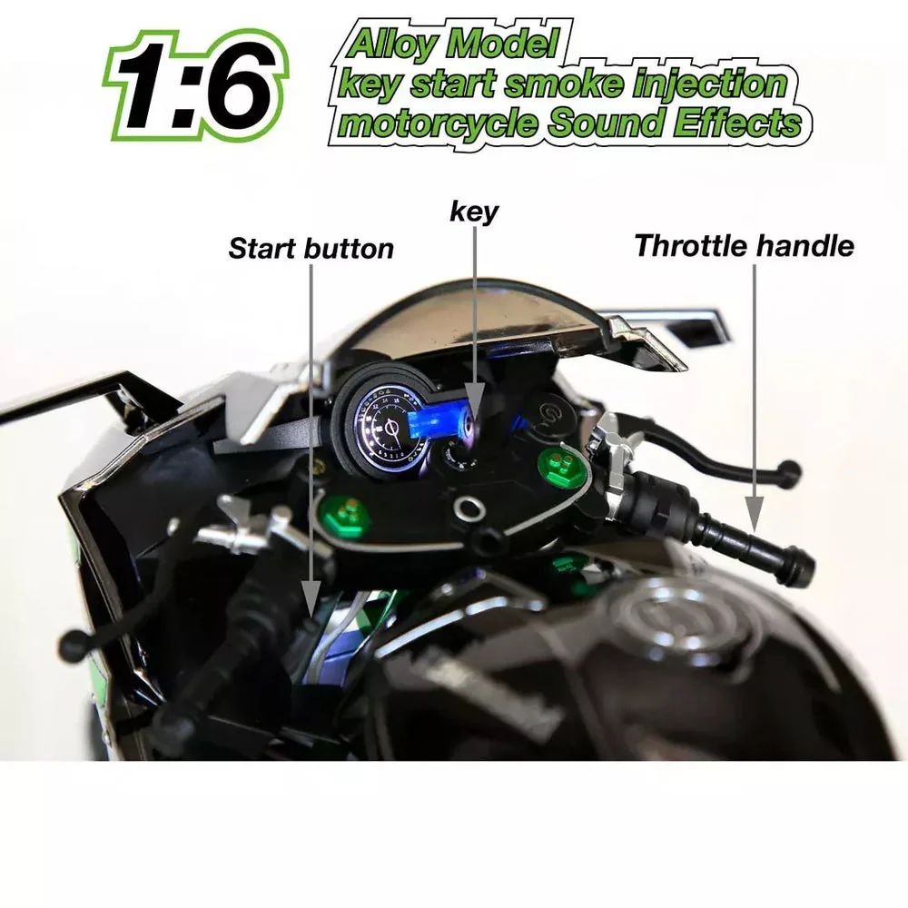 XLG 1/6 Scale Kawasaki Ninja H2R Diecast Motorcycle Model with Display Stand Premium Collector's Die Cast Bike - Image 7